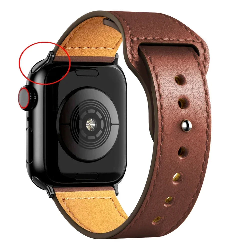 Leather band For Apple Watch Ultra 2 49mm 41mm 45mm 44mm 40mm 46mm 42mm Wrist band for Apple Watch Series 9 8 7 3 4 5 6 10