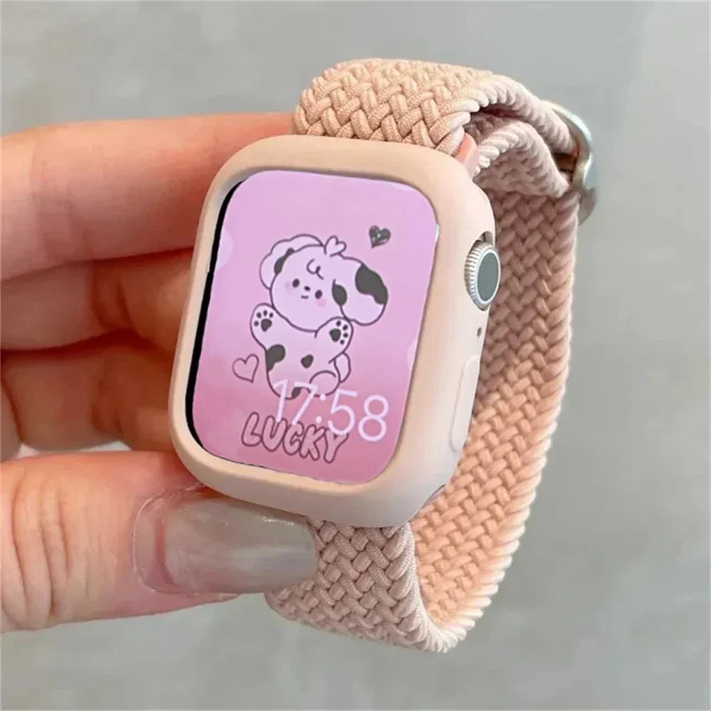 Korean Cute Braied band + Case For Apple Watch band 49mm 46mm 45mm 44mm 38mm 42mm Nylon band For Apple Watch Series 10 9 8 7 6 5 4 3 SE