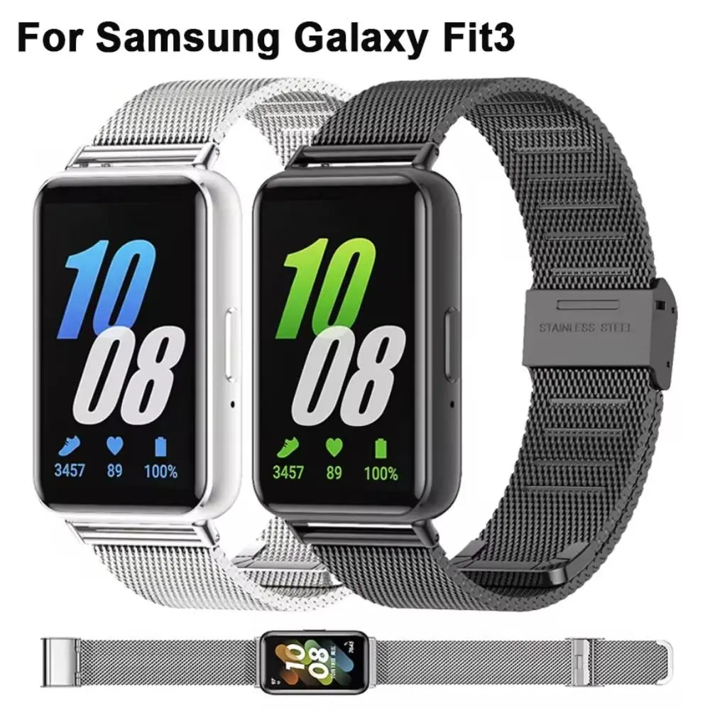 Stainless Steel Strap for Samsung Galaxy Fit 3 Smartwatch Strap Metal Loop Bracelet Watchband for Galaxy Fit3 Replacement Correa