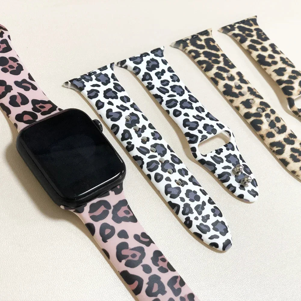 Leopard Printing band for Apple Watch band Ultra 2 49mm 44mm 40mm 41mm 45mm 38mm 42mm for Apple Watch 9 8 7 6 SE 5 4 Women Silicone band