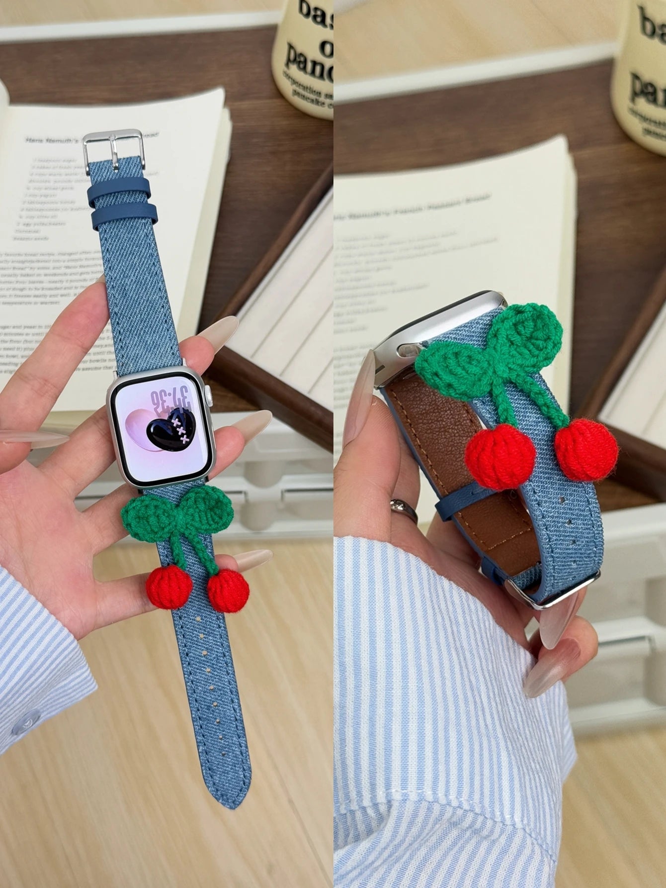 Flower Cloth Leather loop For Apple Watch band women Series Ultra 11 10 9 8 7 6 38mm 40mm 41mm 42mm 44mm 45mm 46mm band