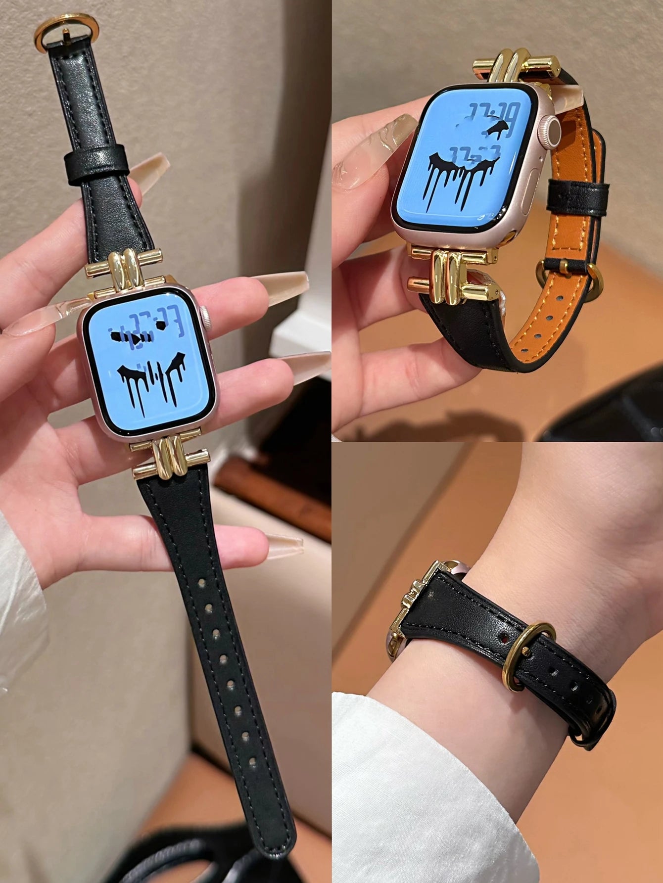 Luxury Leather loop For Apple Watch band women Series Ultra 10 9 8 7 6 5 4 3 2 1 38mm 40mm 41mm 42mm 44mm 45mm 46mm band
