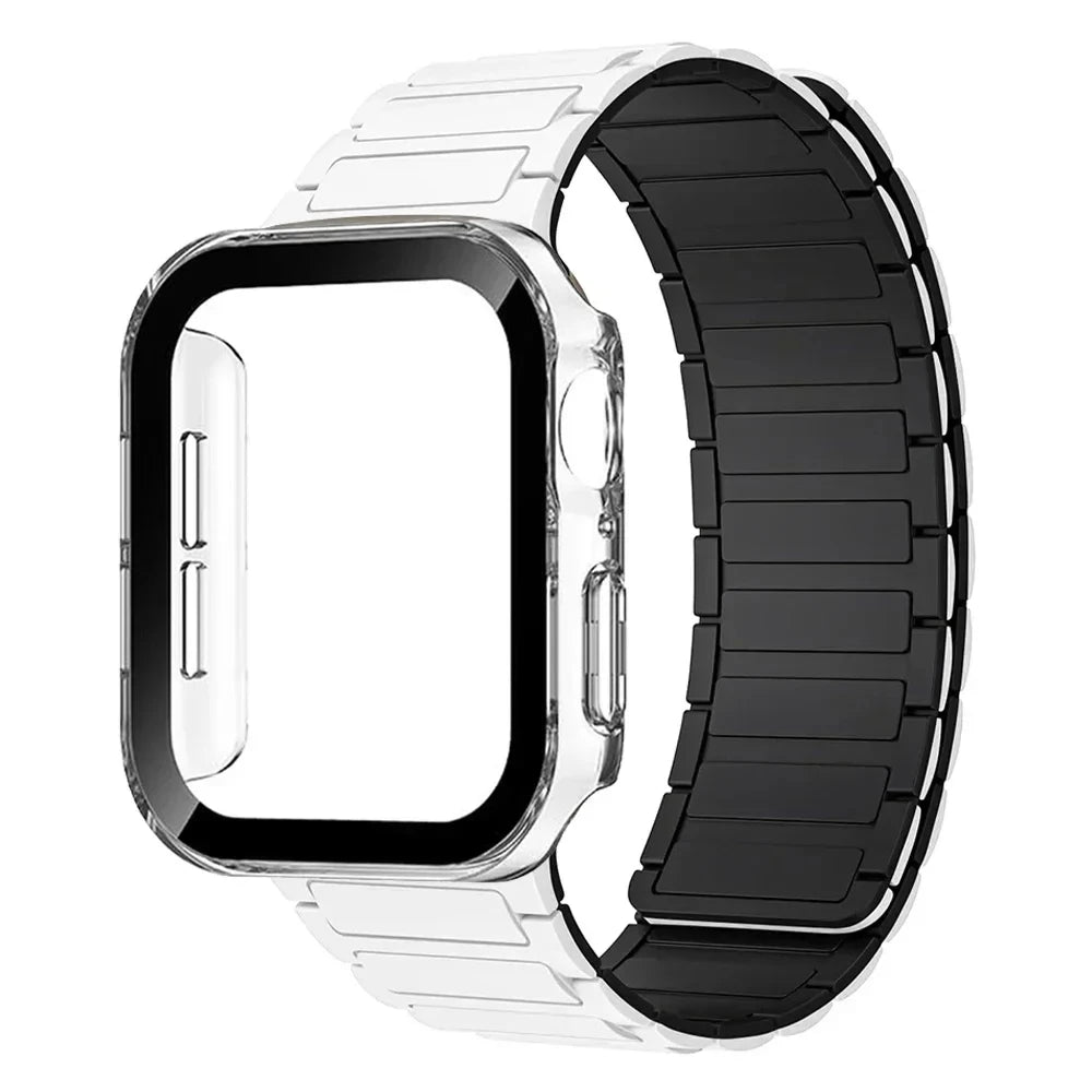 Case+Magnetic band for Apple Watch band 44mm 40mm 49mm 45mm 41mm 38mm Silicone band Apple Watch Series 9 8 7 6 3 SE Ultra 2 band