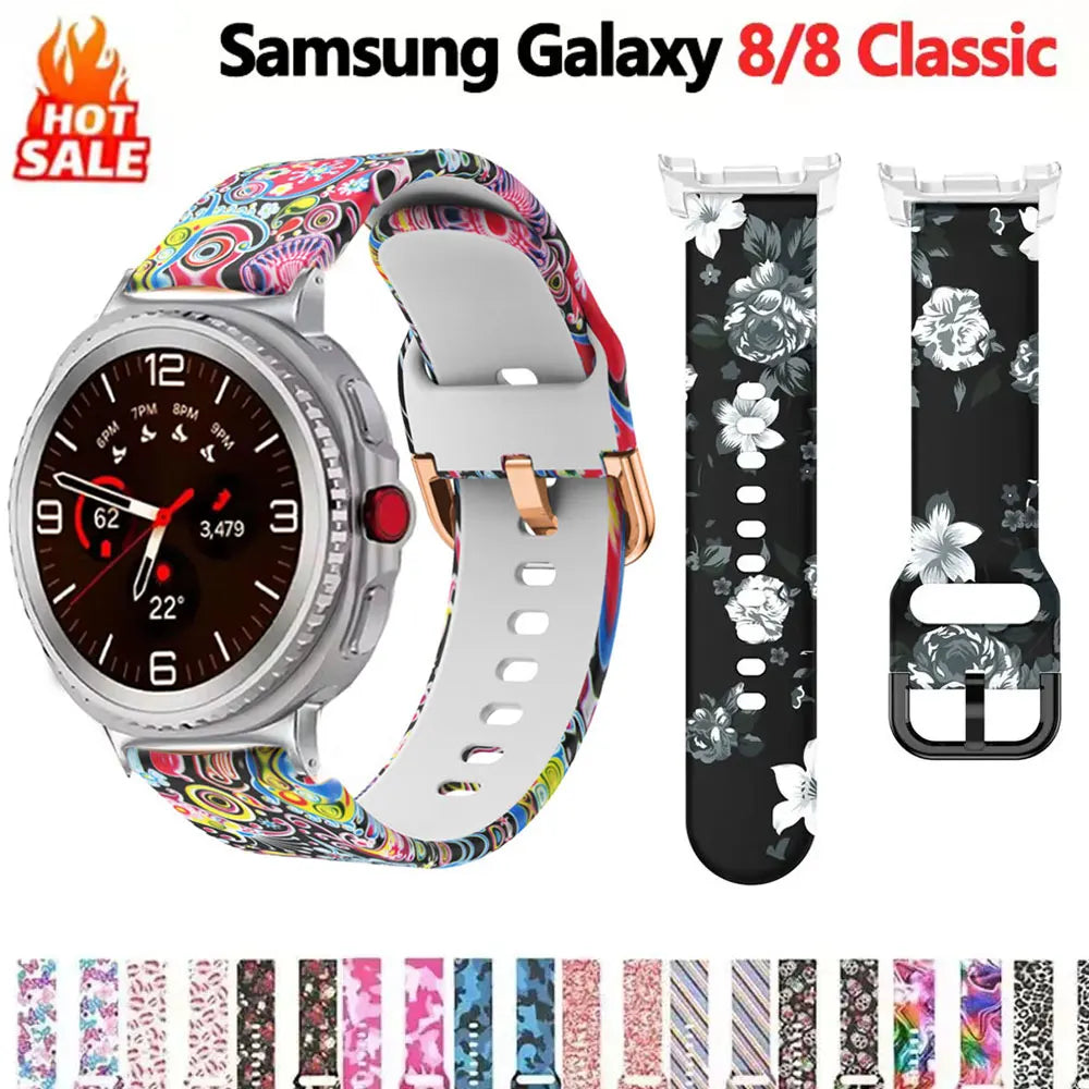 Printing Silicone Strap For Samsung Watch 8 Band Galaxy Watch 8 Classic Watchband Replacement No Gap Galaxy Watch 8 Correa