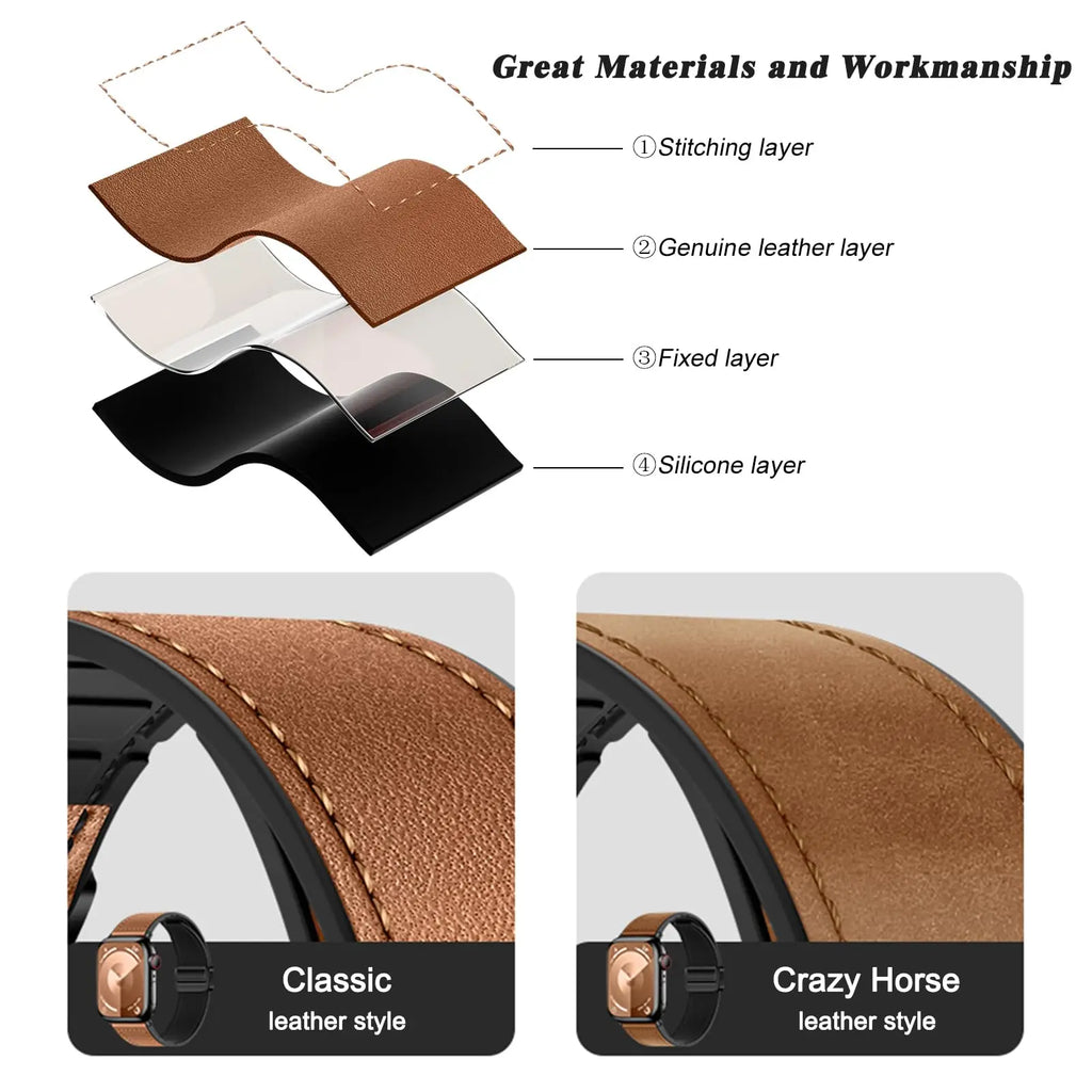 Leather Watch band For Apple Watch band 38mm 40mm 41mm 42mm 44mm 45mm 49mm Magnetic band Apple Watch Series 10 9 8 7 SE6 5 bands