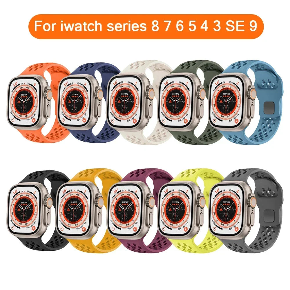 Sport Silicone band for Apple Watch Ultra 2 1 10 42mm 46mm 49mm Soft Breathable band Wristband Apple Watch Series 9 8 7 6 5 4 SE Band