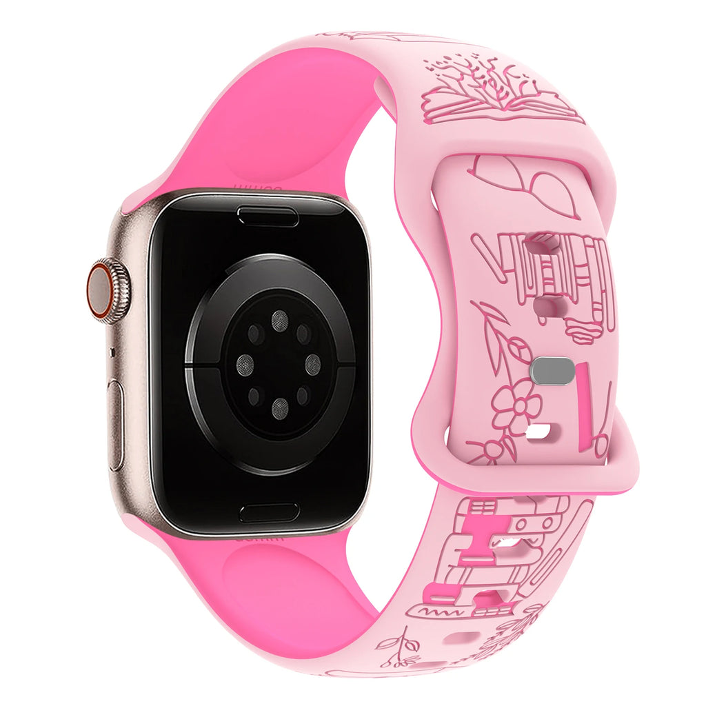 Book Love Engraved Silicone band Suitable for Apple Watch 40mm 41mm 42mm 44mm 45mm 46mm 49mm Apple Watch Ultra Series 10 9 8 7 6 SE