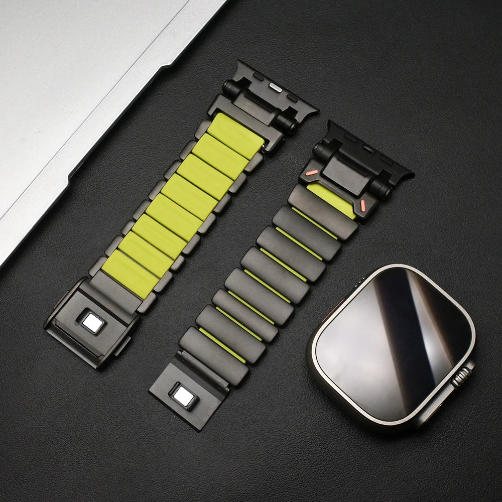 Magnetic Titanium band for Apple Watch Ultra 3 2 49mm Rubber Men band For Apple Watch 11 10 46mm 9 8 7 6 5 4 SE3 44mm 45mm band