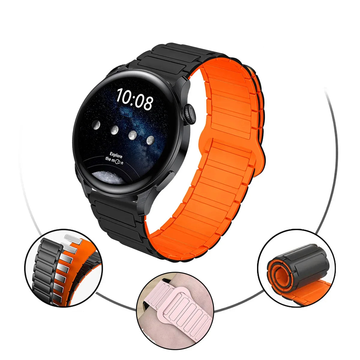 18mm 20mm 22mm Magnetic Loop Band for Samsung Galaxy Watch 7 6 5 4 44/40mm 6Classic Silicone Strap for Huawei Watch GT5 46mm