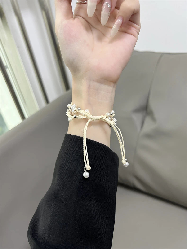 Ins Pearl Flowers band For Apple Watch Series 9 8 7 6 SE 4 5 45mm 44mm 42mm Woven Nylon band Apple Watch Ultra 2 49mm 40mm 38mm Woman