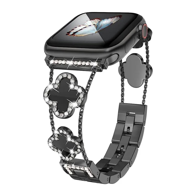 Diamond Four leaf Clover metal band for Apple Watch Ultra 2 49mm 46mm 44mm 42mm 41mm 40mm 38mm band for Apple Watch Series 10 9 8 7 SE 6 ban