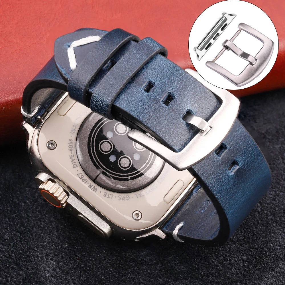 Handmade Vintage Leather band For Apple Watch Ultra 49mm Series 9 8 7 6 4 SE 49mm 45mm 44mm 42mm 41mm 40mm 38mm Accessories Watchband