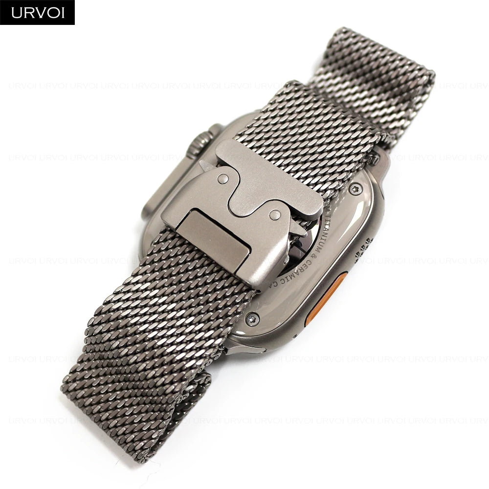 URVOI Titanium Milanese loop for Apple Watch Ultra 3 2 Series 11 10 9 Natural Black band mesh band for Apple Watch parachute buckle