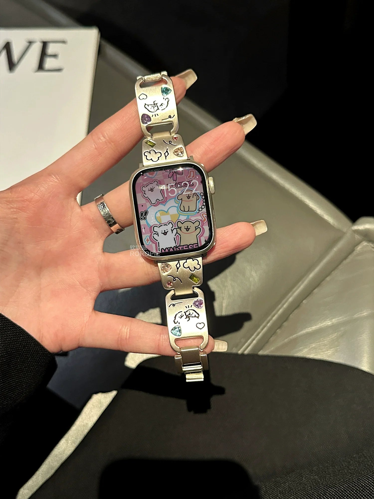 Cute Cat Glossy metal band For Apple Watch Ultra 10 9 8 7 42mm 45mm 46mm 49mm Diamond band For Apple Watch 38mm 41mm 6 5 SE 4