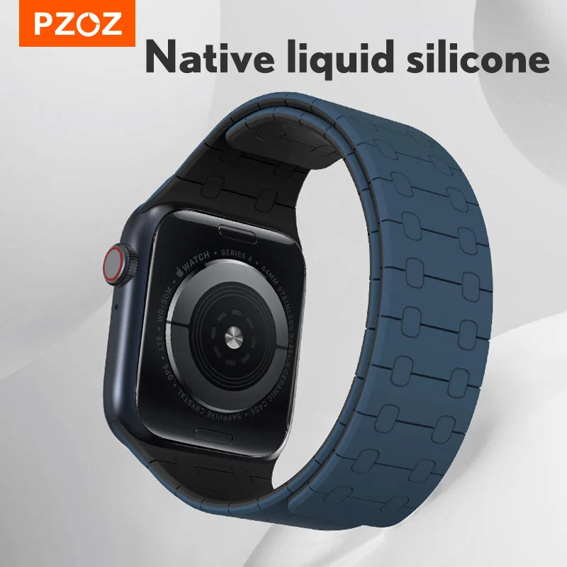 PZOZ Silicone Watch band For Apple Watch Ultra 3 2 49mm Chain Magnetic Wrist band For Apple Watch Series 11 10 9 8 Wristband