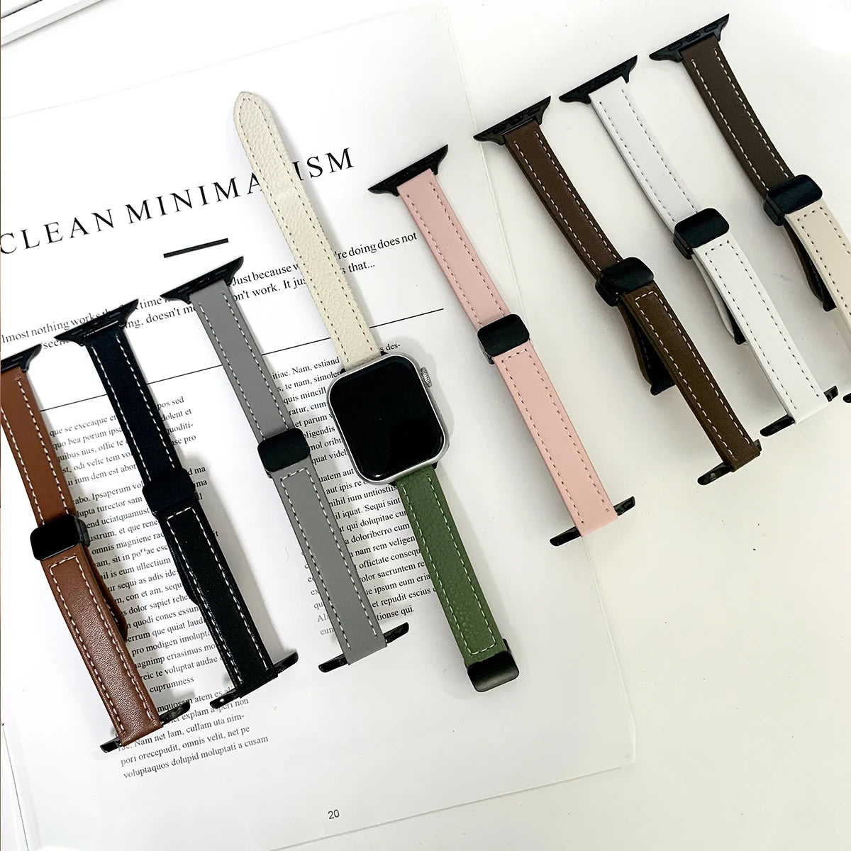 Magnetic Buckle band For Apple Watch 10 42mm 46mm SE 44mm 40mm 9 8 7 41mm 45mm Folding Slim Leather band Apple Watch Series 10 8 7 6 5