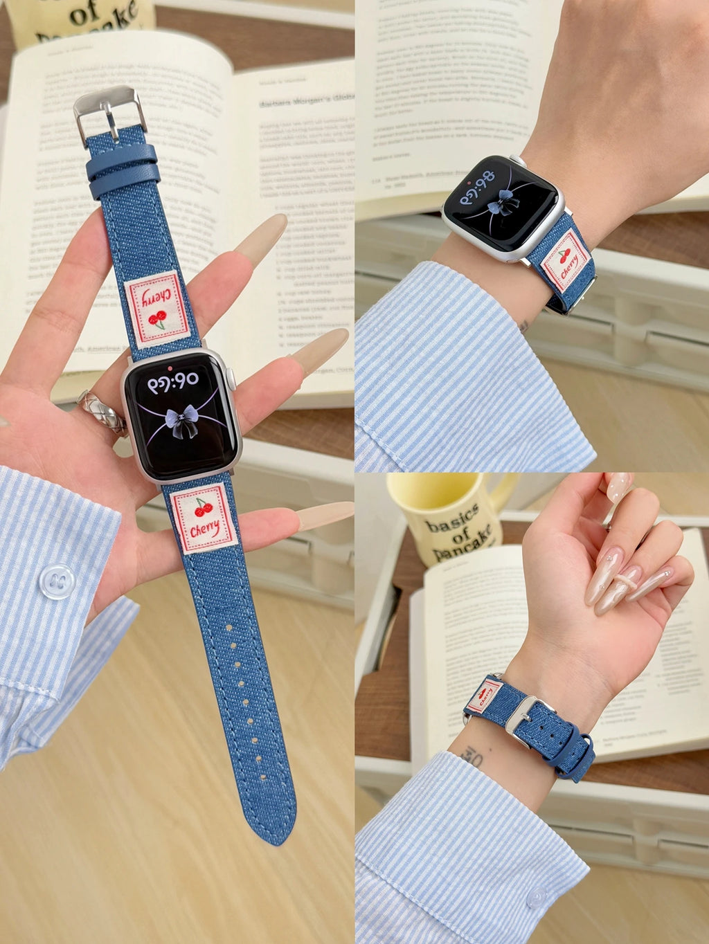 Flower Cloth Leather loop For Apple Watch band women Series Ultra 11 10 9 8 7 6 38mm 40mm 41mm 42mm 44mm 45mm 46mm band