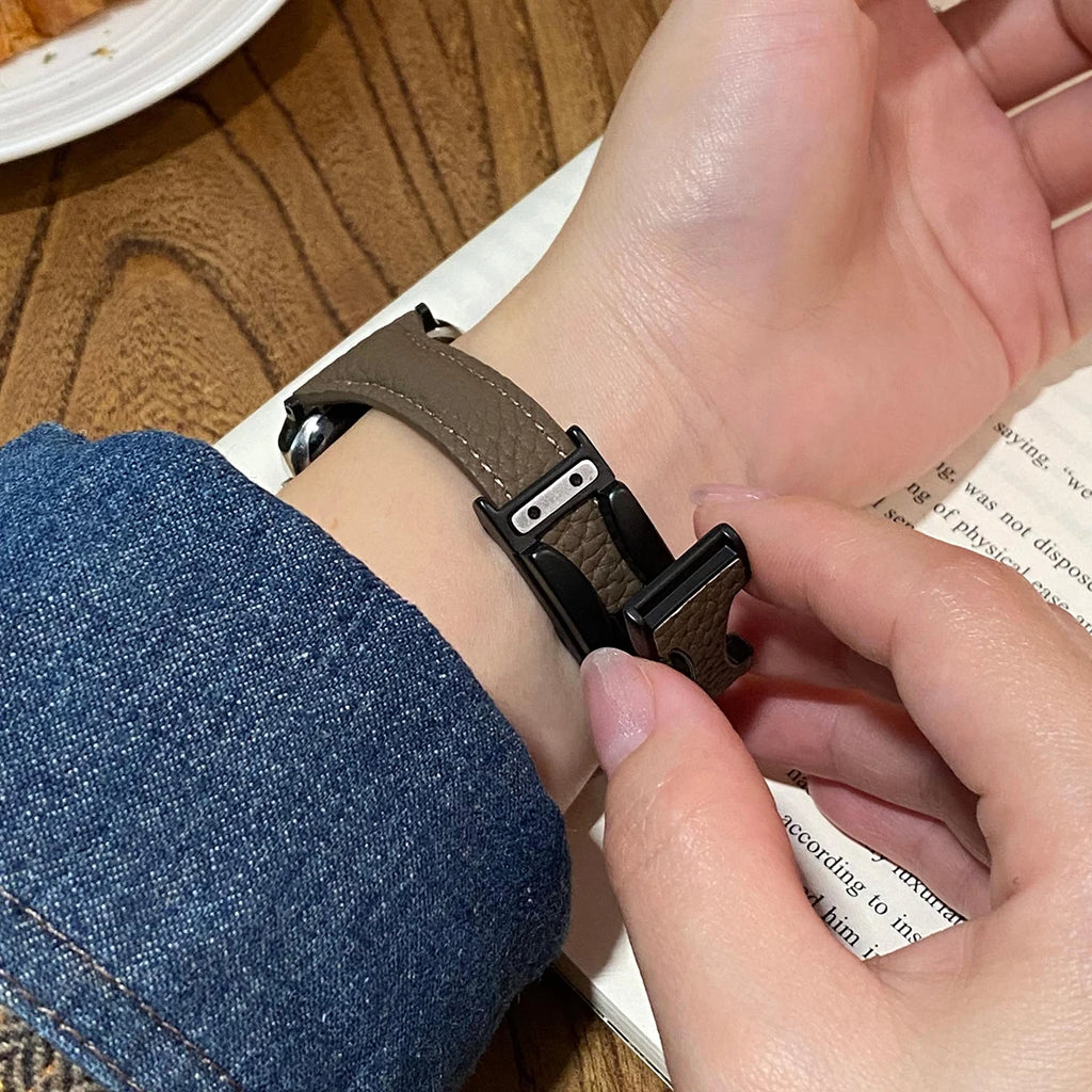 Women Leather band for Apple Watch 10 band 46mm 44mm 45mm 42mm 40mm 41mm Thin Magnetic band Apple Watch Series 9 8 SE 7 Watchband