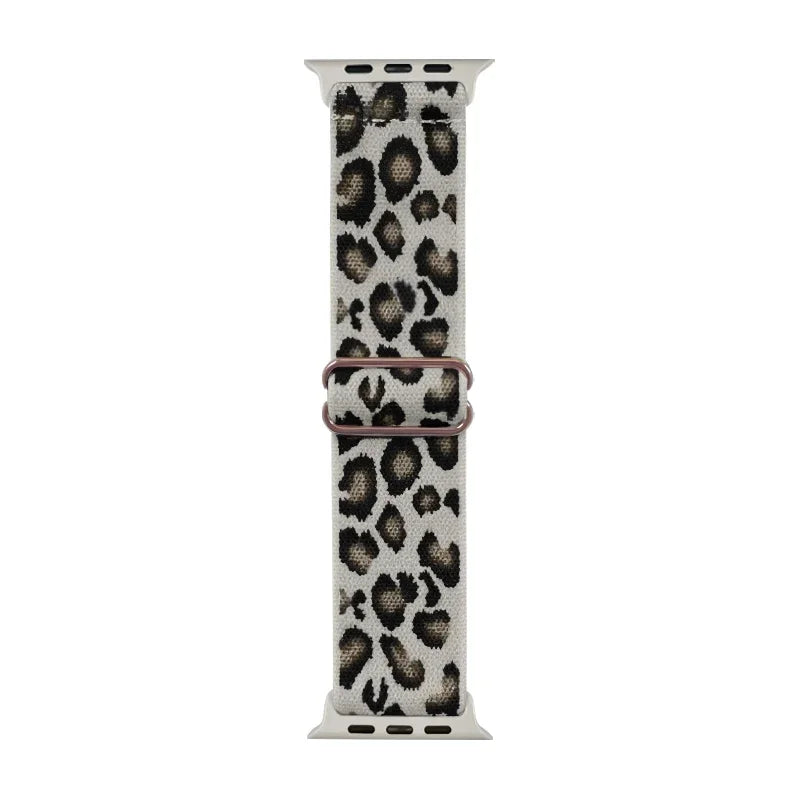 Fashion Leopard Print Nylon Adjustable band For Apple Watch band 42mm 46mm 49mm 45mm 44mm 42mm 41mm 40mm 38mm For Apple Watch Series Ultra 1