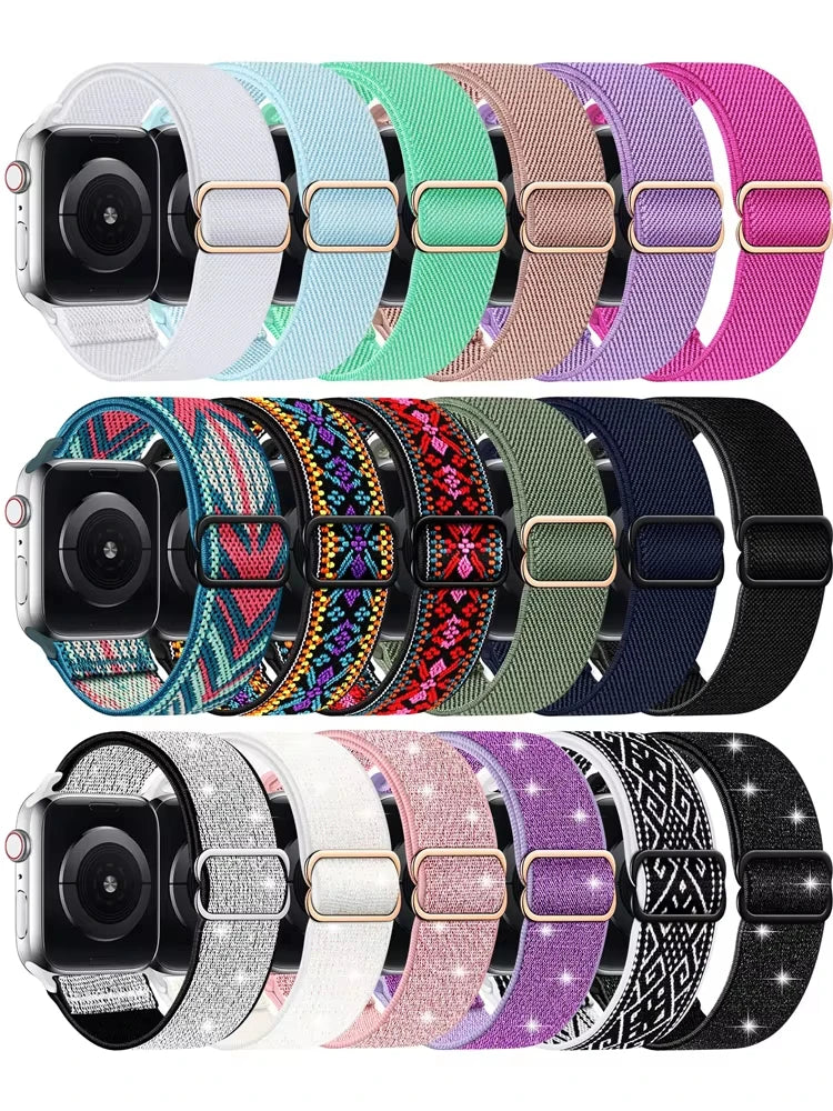 Bohemian Nylon band for Apple Watch Ultra 2 49mm 42mm 45mm 38mm 40mm 41mm 44mm Elastic Shiny band Apple Watch Series 10 9 8 7 6 5 4 3 SE