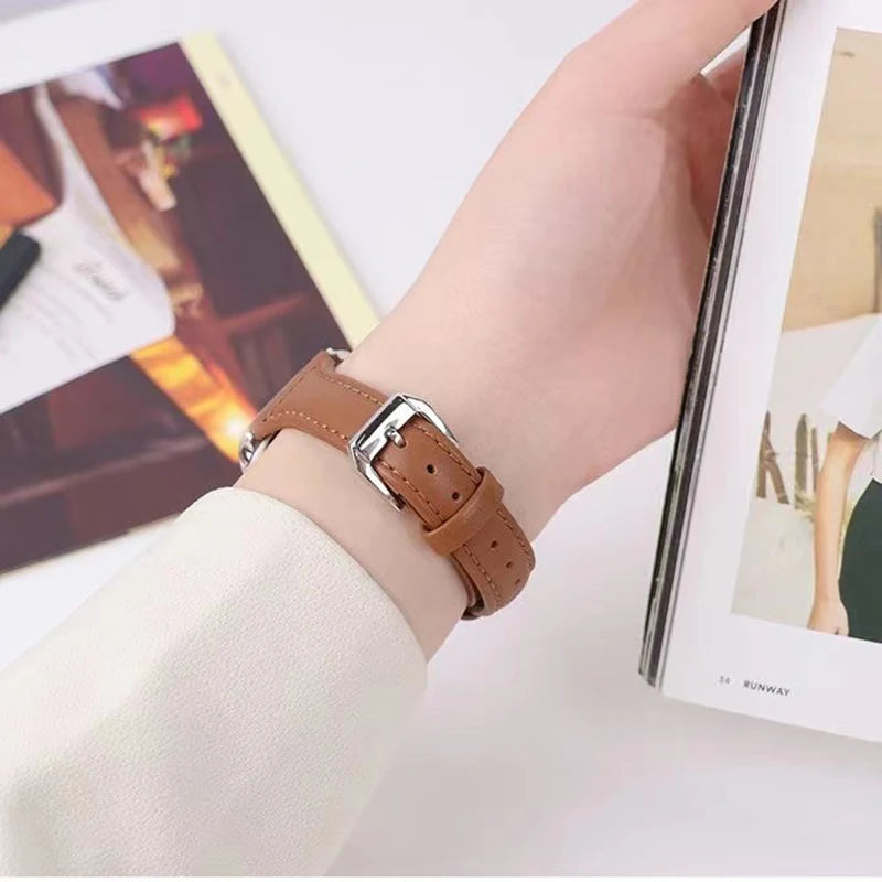 Slim Leather band For Apple Watch band 44mm 40mm 41mm 45mm 44mm band aple watch Series 10 11 46mm 42mm band Ultra 2 3 49mm