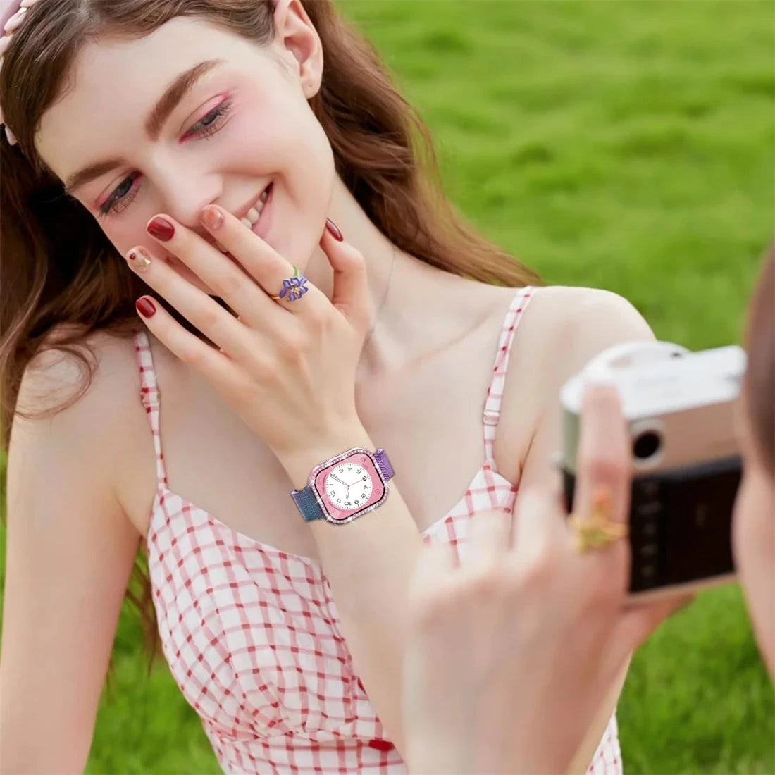 Milanese Loop+ case for Apple Watch Series 44mm 45mm 40mm 41mm 46mm 42mm diamond cover+band Apple Watch 9 8 7 6 5 4 10 Ultra 49mm band