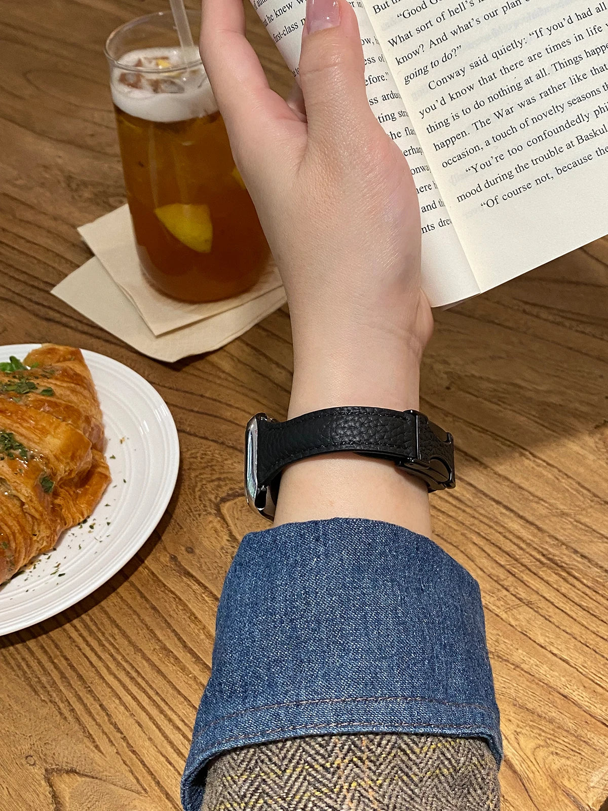 Women Leather band for Apple Watch 10 band 46mm 44mm 45mm 42mm 40mm 41mm Thin Magnetic band Apple Watch Series 9 8 SE 7 Watchband