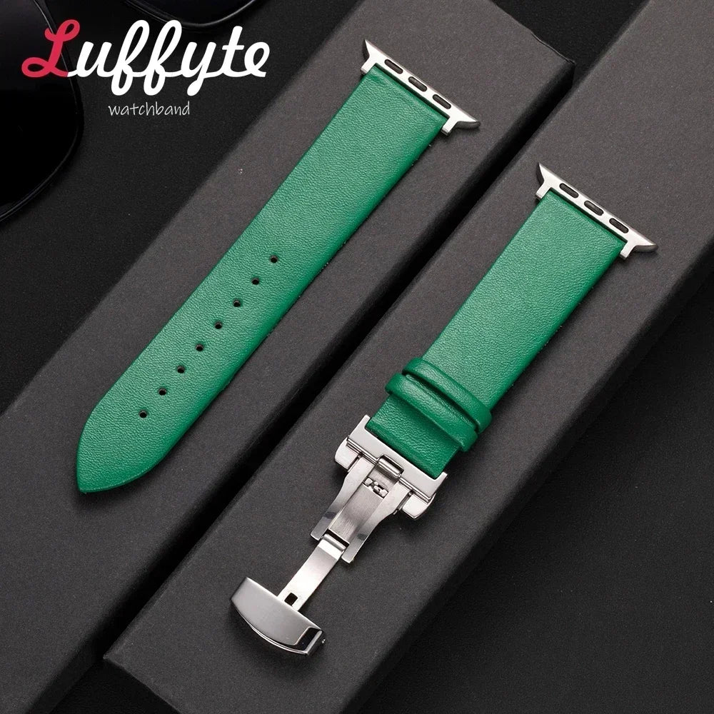 Ultra thin Leather band For Apple Watch 1 10 Ultra SE 2 WristBand with Butterfly Buckle For Apple Watch 38mm 40mm 41mm 42mm 44mm 45mm 46mm 4