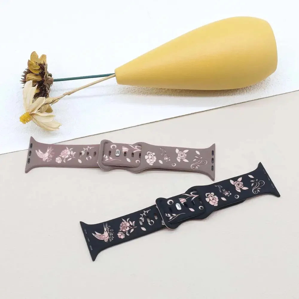 Silicone band For Apple Watch band 42mm 46mm 44mm 41mm 40mm 45mm 49mm Ultra Swallow Engraved band Apple Watch Series 10 9 7 SE 6 8 5