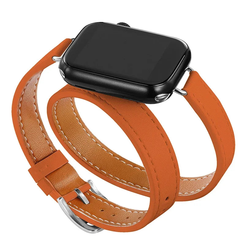 Double Tour leather band For Apple Watch Ultra band 49mm 45mm 42mm 44mm Series 8 7 6 SE 5 4 3 2 Apple Watch 6 38mm 40mm Correa 41mm