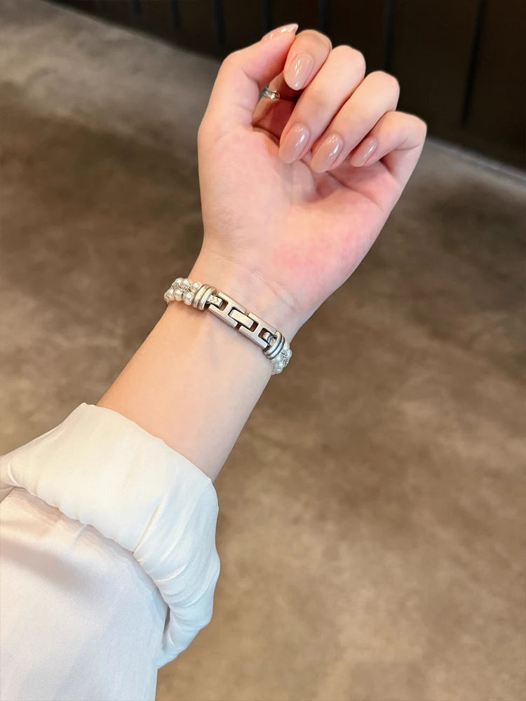 Luxury Pearl band For Apple Watch Ultra 10 9 8 7 6 5 4 Glossy metal band For Apple Watch 40mm 41mm 42mm 44mm 45mm 46mm 49mm