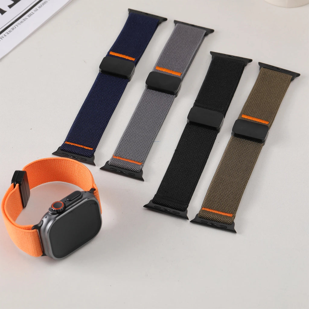 Magnetic Sport band For Apple Watch Ultra 2 band 49mm 45mm 46mm 44mm 42mm 41mm 40mm Nylon Correa band Apple Watch 10 9 8 7 6 5 4 SE