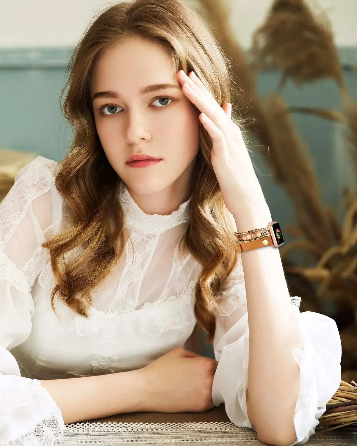 Beaded band For Apple Watch Ultra band 49mm 46mm 42mm 45mm 44mm 41mm Women Elastic Leather band Apple Watch Series 10 9 8 7 6 SE 5