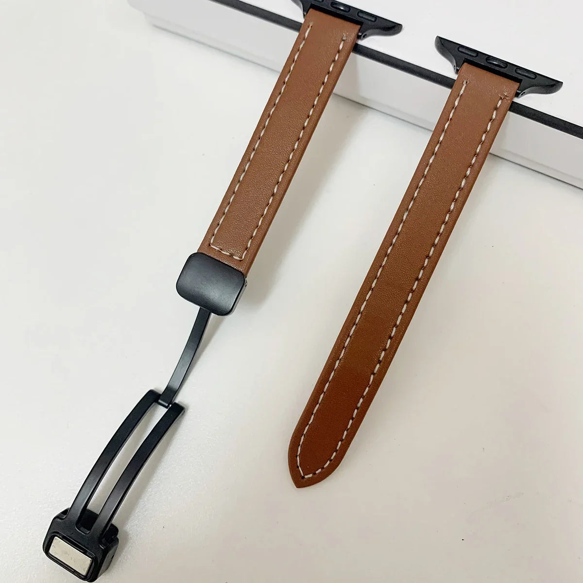 Magnetic Buckle band For Apple Watch 10 42mm 46mm SE 44mm 40mm 9 8 7 41mm 45mm Folding Slim Leather band Apple Watch Series 10 8 7 6 5