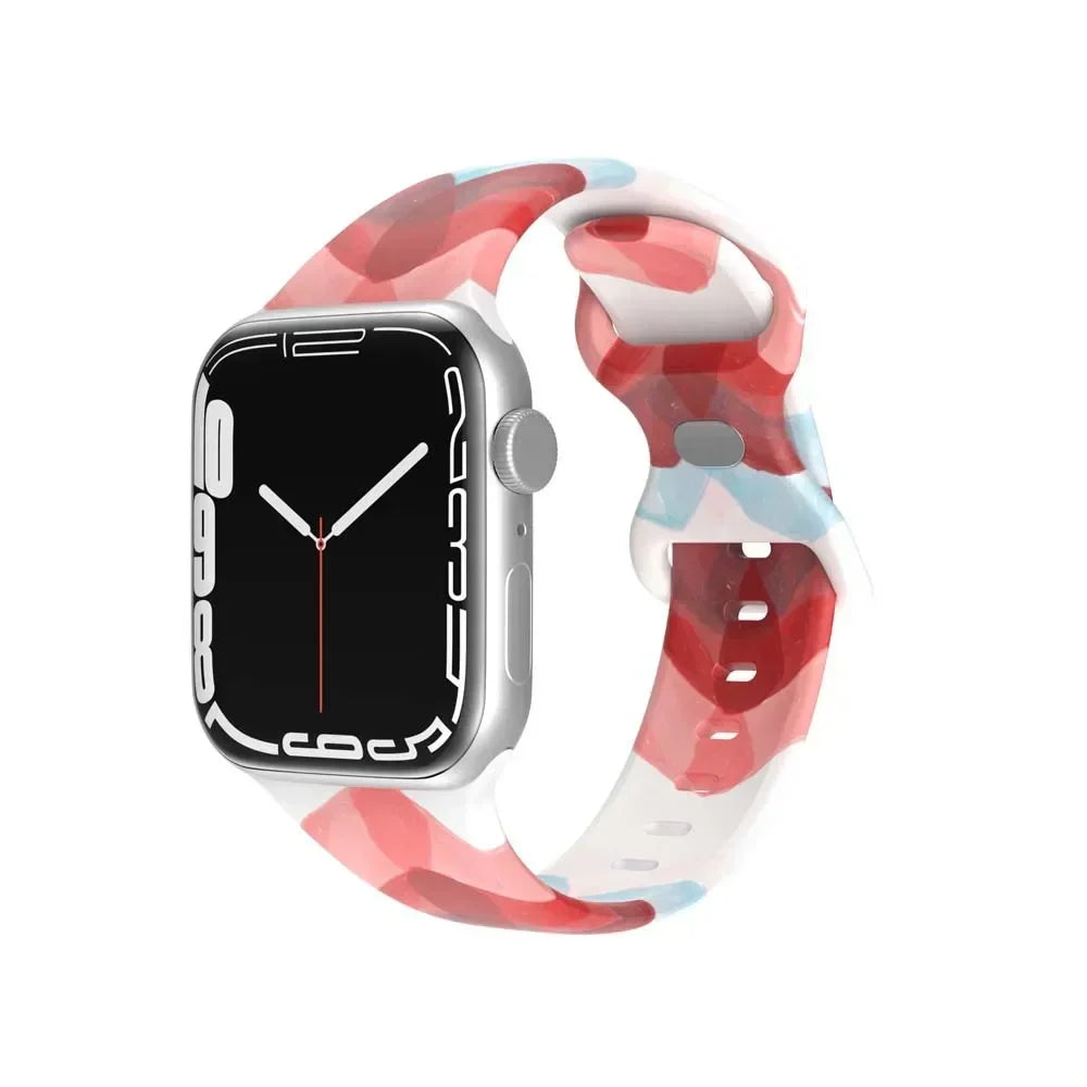 Printed Floral band For Apple Watch Ultra band 49mm 41mm 40mm 38mm 45mm 44mm 42mm Silicone band Apple Watch Series 9 8 7 SE 6 5 4 3