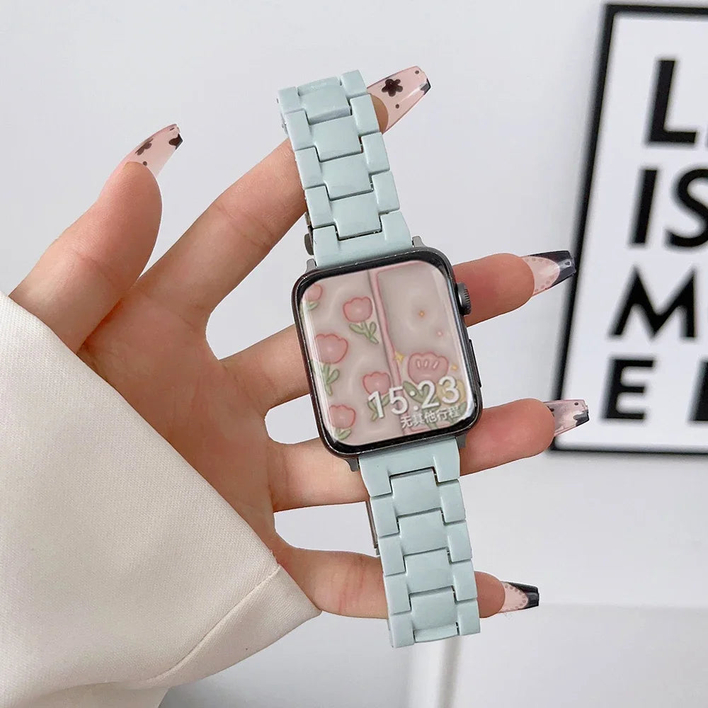 Resin Watch band for Apple Watch 44mm band 42mm 38mm correa watch band for Apple Watch Series 10 8 7 6 SE 5 4 40mm 41mm 45mm 49mm Ultra