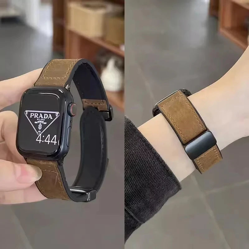Leather Watch band For Apple Watch band 38mm 40mm 41mm 42mm 44mm 45mm 49mm Magnetic band Apple Watch Series 10 9 8 7 SE6 5 bands