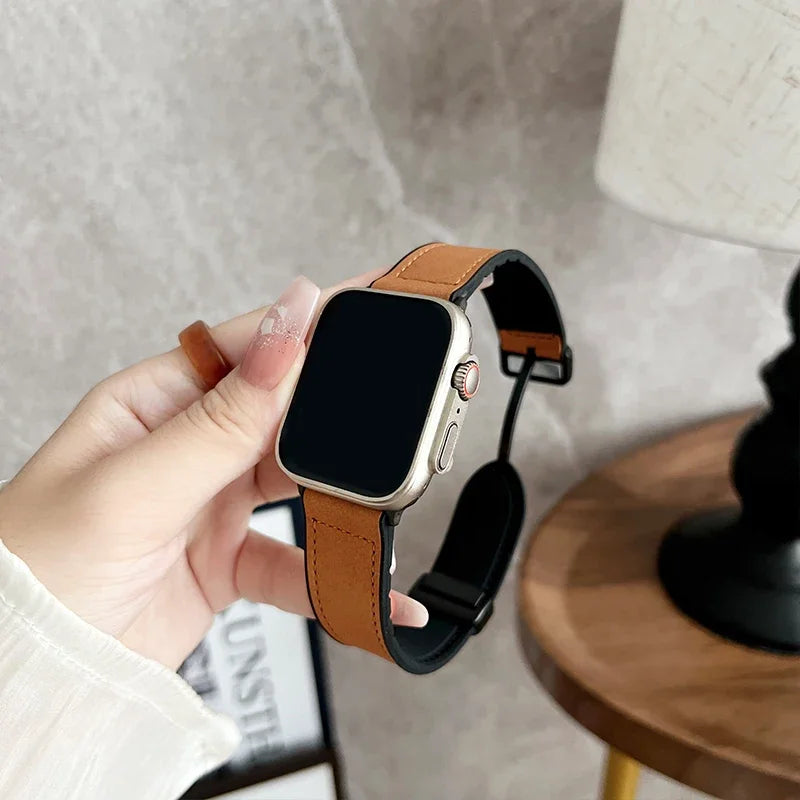 Leather band for Apple Watch band 44mm 42mm 46mm 45mm 41mm Silicone Magnetic band Apple Watch Series 10 9 8 7 6 SE 5 Ultra 49mm