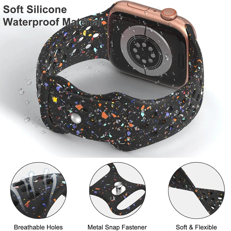 Original Sport band for Apple Watch band Ultra 2 49mm 45mm 44mm 42mm 38mm Colored Particles Rubber band for Apple Watch 9 8 7 6 5 SE