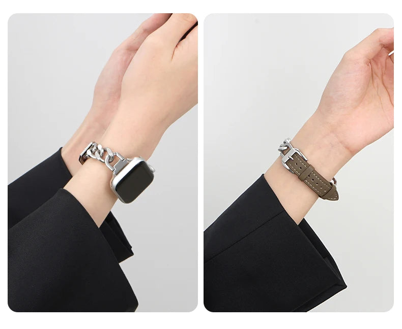 Leather band for Apple Watch 10 band 46mm 42mm 44mm 40mm 41mm 45mm Women Stainless Steel band Apple Watch Series 9 8 SE 7 6 Belt