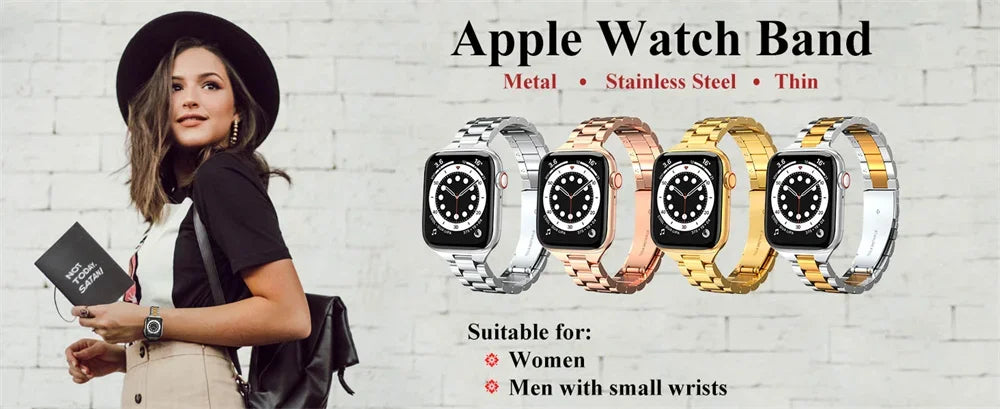 Thin band for Apple Watch band 45mm 44mm 41mm 40mm 42mm 38mm 49mm Stainless Steel metal band Apple Watch Series 10 9 8 3 Ultra 7 6 SE