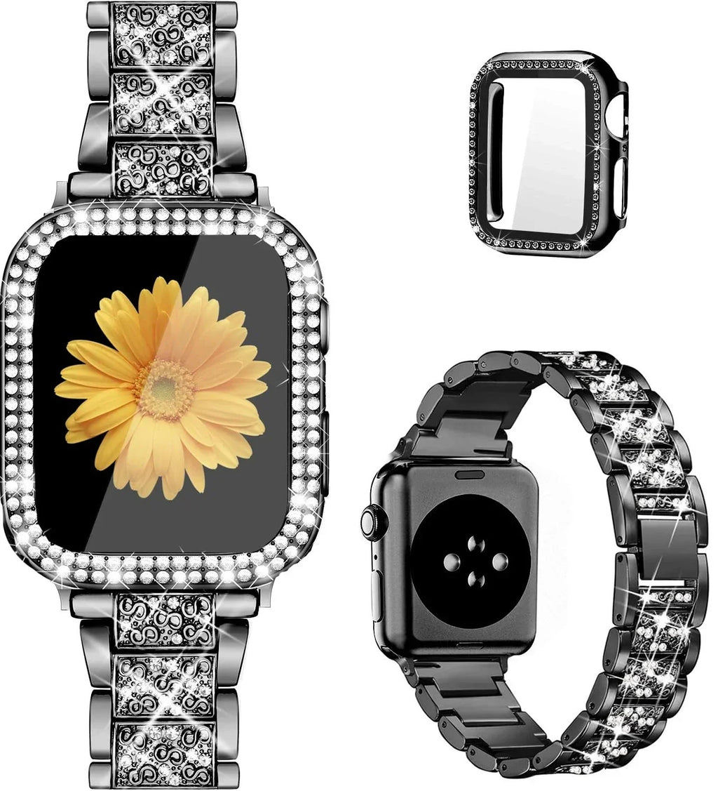 Diamond case+band For Apple Watch band 45mm 40mm 44mm 41mm 38mm 42mm 44mm metal Belt Apple Watch Series 9 8 7 SE 6 5 Women band