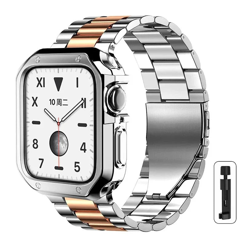 Golden band for Apple Watch Ultra band 49mm 45mm 44mm Stainless Steel band and Armor TPU Case Apple Watch 9 8 7 41mm SE 6 40mm