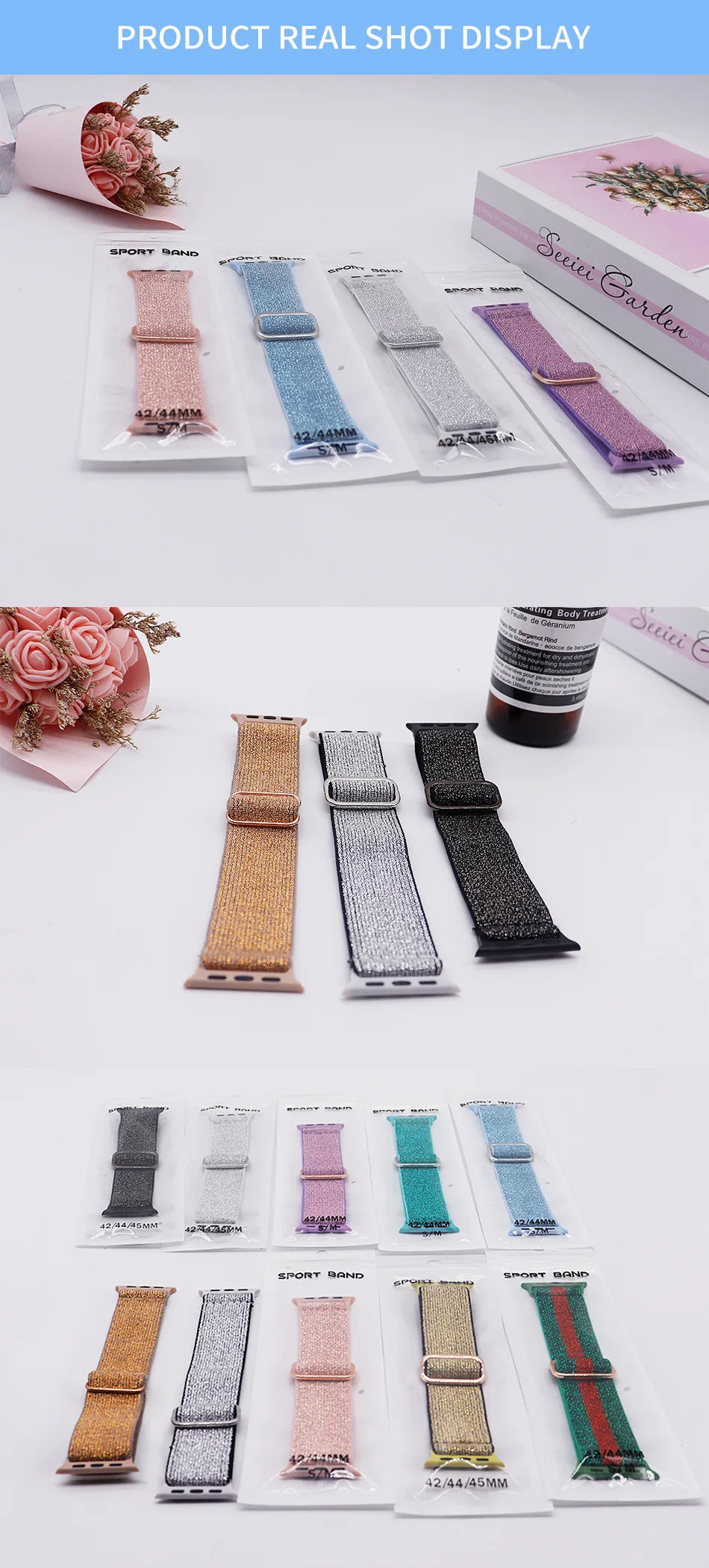 Bohemian Nylon band for Apple Watch Ultra 2 49mm 42mm 45mm 38mm 40mm 41mm 44mm Elastic Shiny band Apple Watch Series 10 9 8 7 6 5 4 3 SE