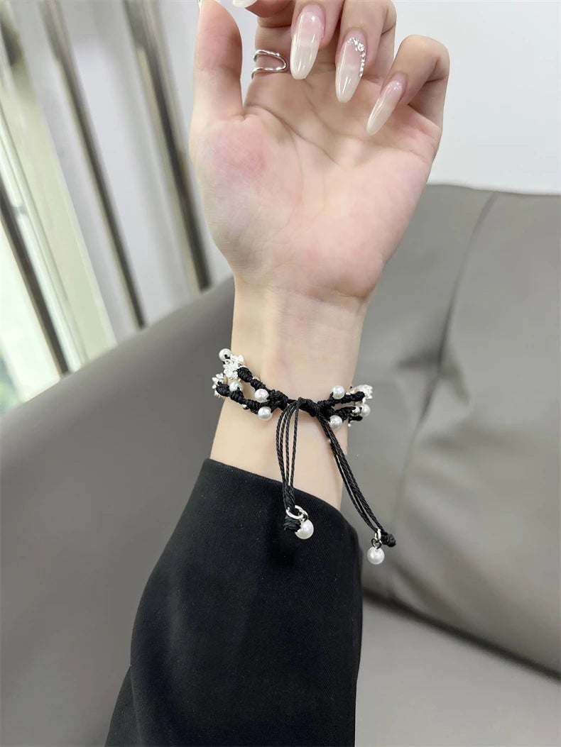 Ins Pearl Flowers band For Apple Watch Series 9 8 7 6 SE 4 5 45mm 44mm 42mm Woven Nylon band Apple Watch Ultra 2 49mm 40mm 38mm Woman