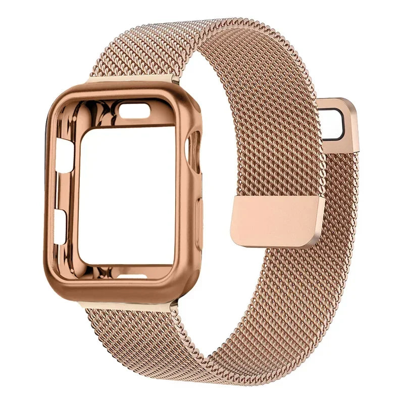 Milanese Case+band for Apple Watch band 10 9 8 7 6 SE 5 46mm 49mm 41mm 40mm 44mm 42mm watch band For Apple Watch Series 9 Correa 45mm