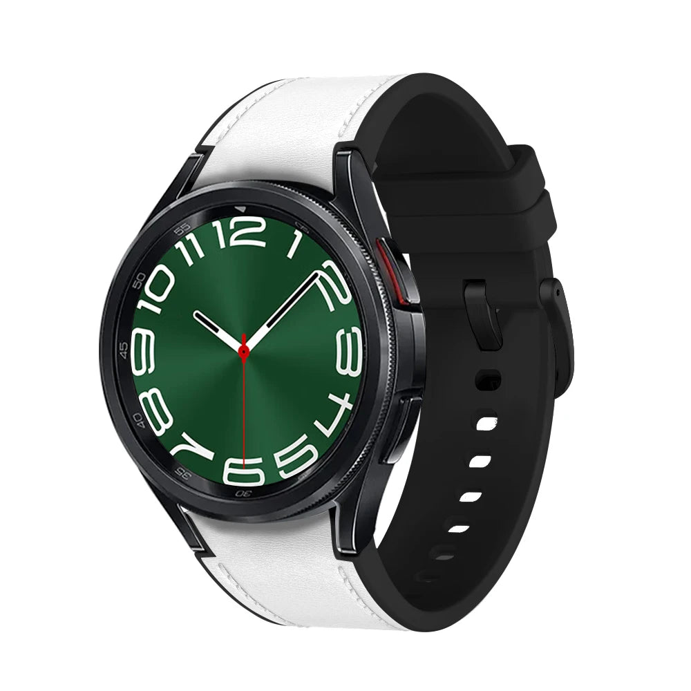 Leather+Silicone Strap for Samsung Watch 7/6/5/4 40 44mm 4/6 Classic 42 43 46 47mm Leather Grain Band for Galaxy Watch 5pro 45mm