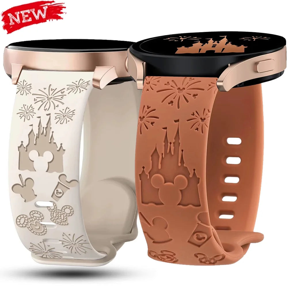 20mm Castle Floral Engraved Band for Samsung Galaxy Watch 7 6 5 4 40/44mm Silicone Cute Strap for Watch 6Classic 47mm 5Pro 45mm