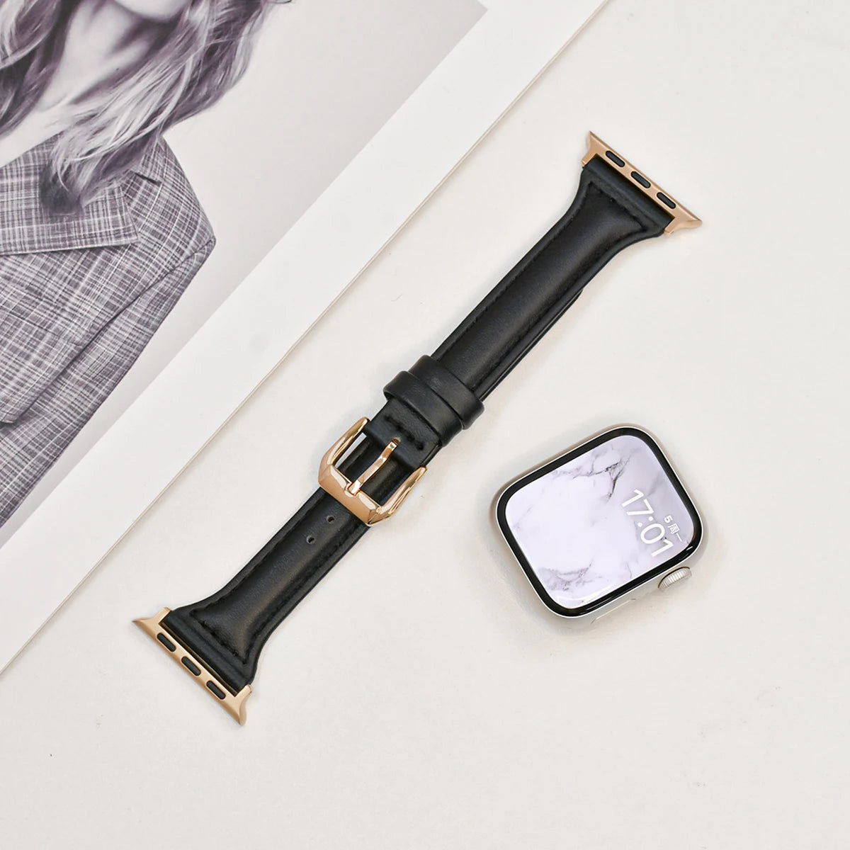 Slim Leather band For Apple Watch Series 10 11 42mm 46mm 9 8 7 41mm 45mm band 42mm Ultra 49mm band Apple Watch SE 6 5 4 3 40mm 44mm