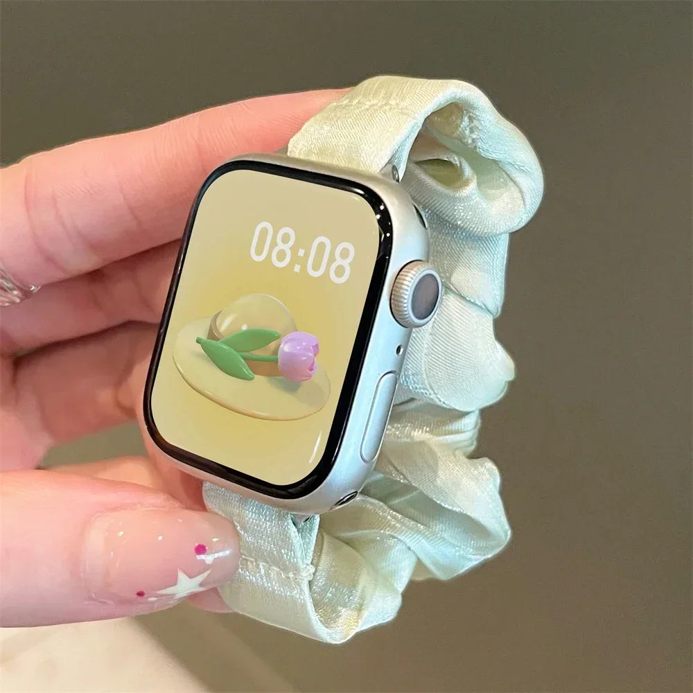Compatible for Apple Watch band Scrunchie 38mm 40mm 41mm 42mm 44mm 45mm Cute Elastic Solo Loop band Women band